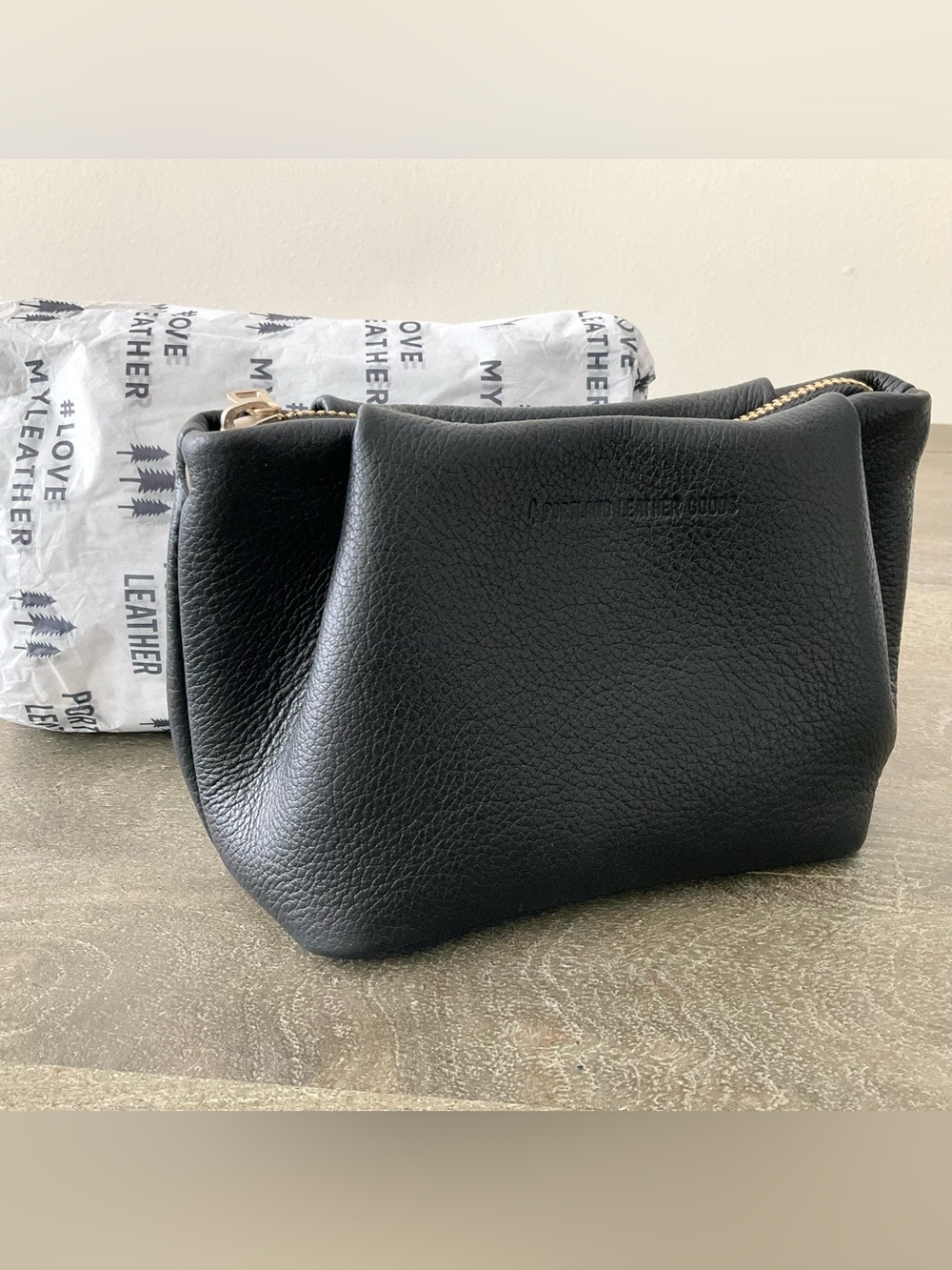 PLG New Premium Trevi Zipper Pouch in Pebbled Black Full Grain Leather